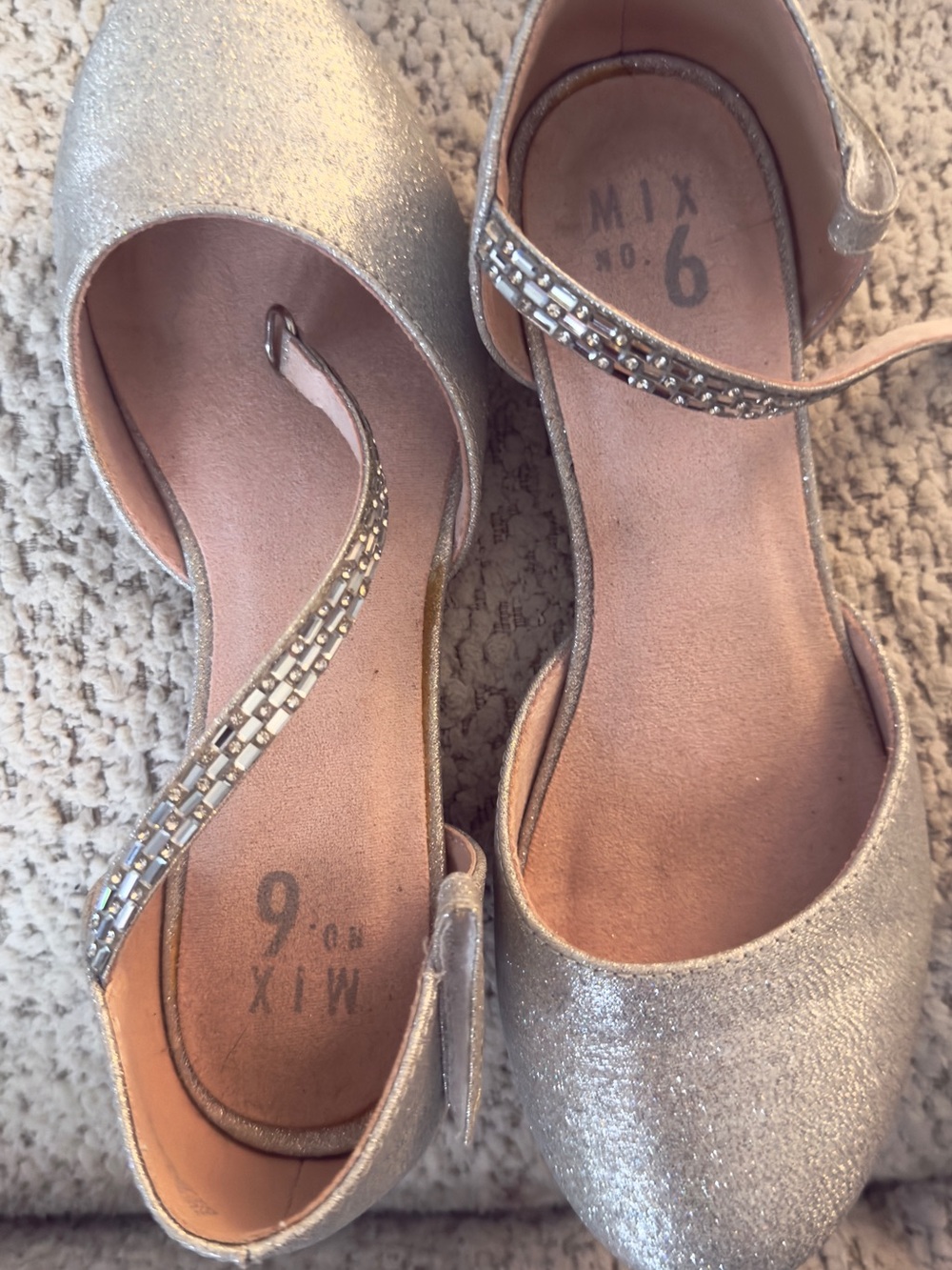 Mix No. 6 Girls' Silver Glitter Ankle-Strap Flats